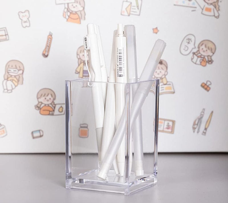 HSYMQ Clear Acrylic Pencil Pen Holder Cup, Clear Makeup Brush Holder, Acrylic Desk Accessories, Stationery Organizer for Office Desk Accessory - Image 5